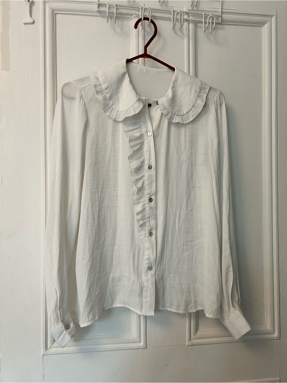 White Ruffled Button-Up Blouse - Women's Top